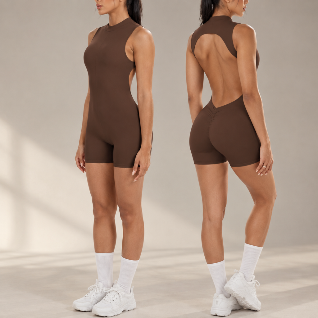 Backless Cutout Yoga Jumpsuit – Sleeveless Sculpting Bodysuit for Women