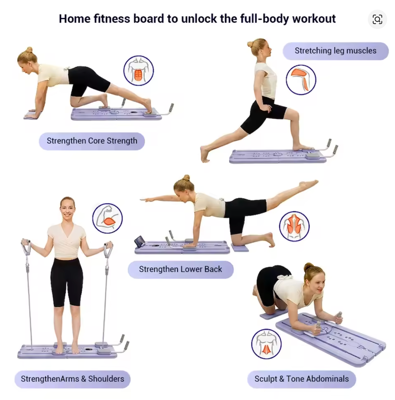 Compact Plank Training Board with Foldable Closure & Detachable Resistance Bands, Multifunctional Abdominal Trainer for Waist, Legs & Arms for Strengthening and Shaping - Image 4