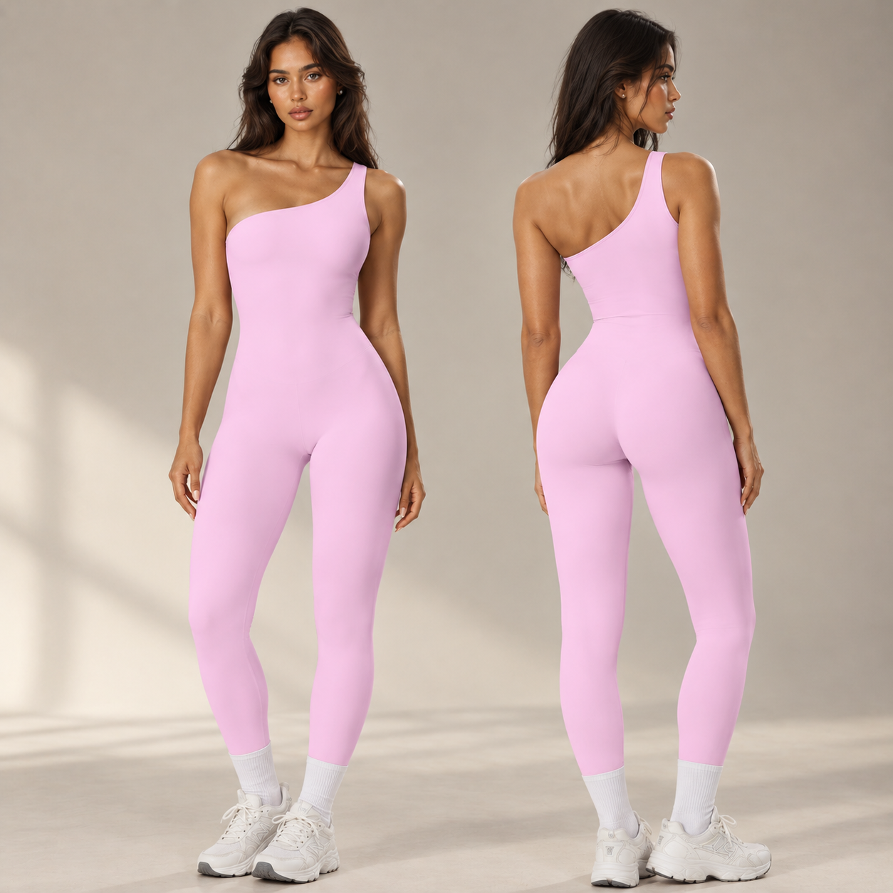Women's 2-Piece Yoga Set – One-Shoulder Sports Bra & High-Waist Pants