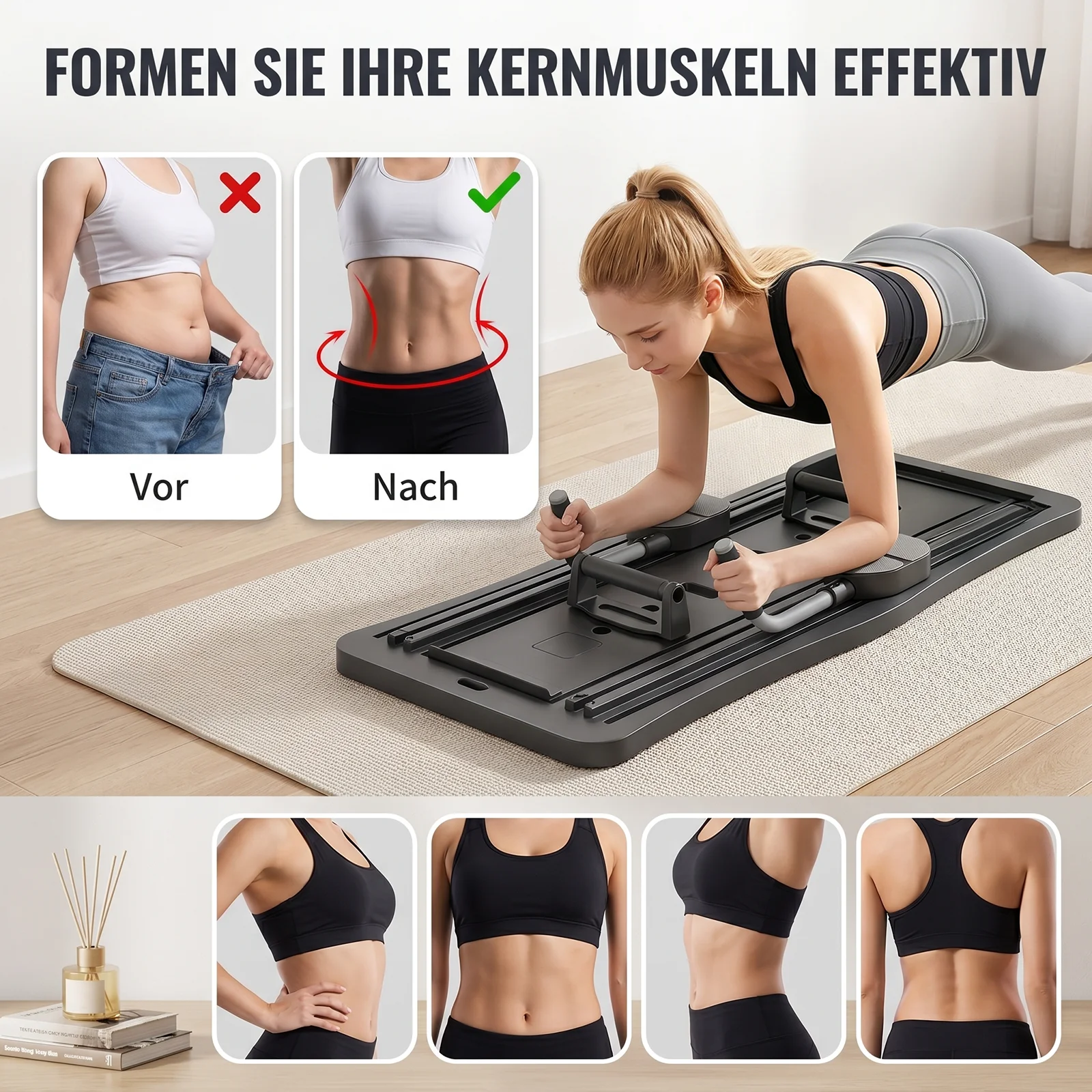 Pilates Board Glide – 4-in-1 Core Sliding Trainer with Resistance Bands, Knee Mat & Handles for Abs, Legs & Waist. - Image 3