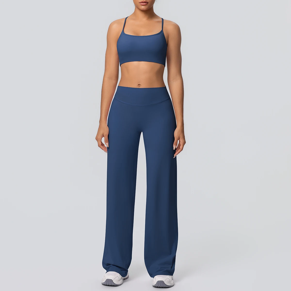 Women's Yoga Set – Open Back Padded Sports Bra & High-Waist Wide Leg Pants - Image 4