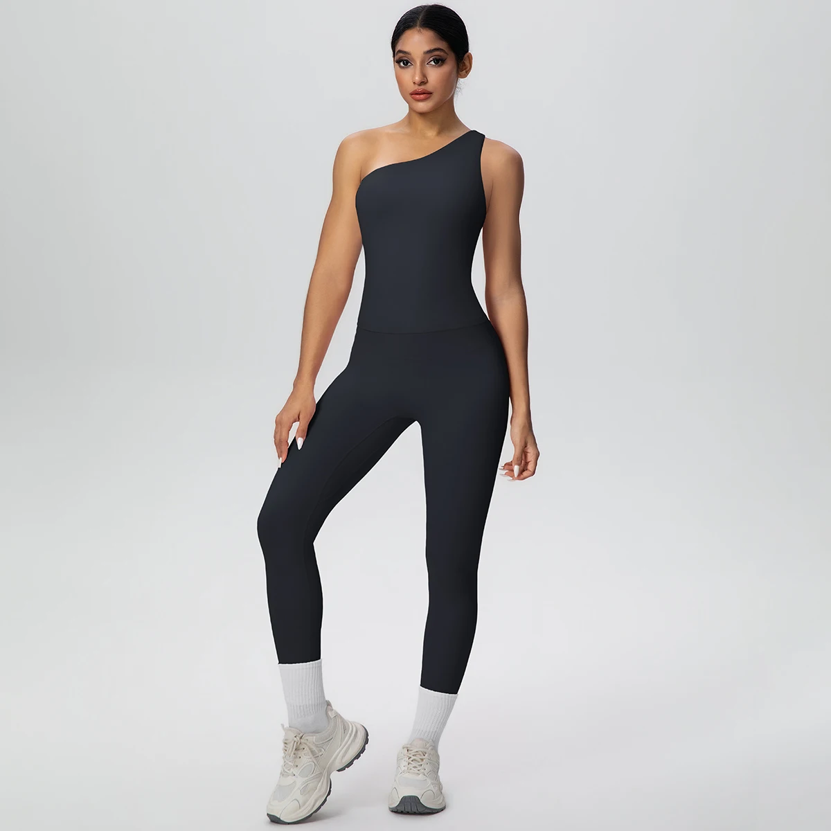 Women's 2-Piece Yoga Set – One-Shoulder Sports Bra & High-Waist Pants - Image 2