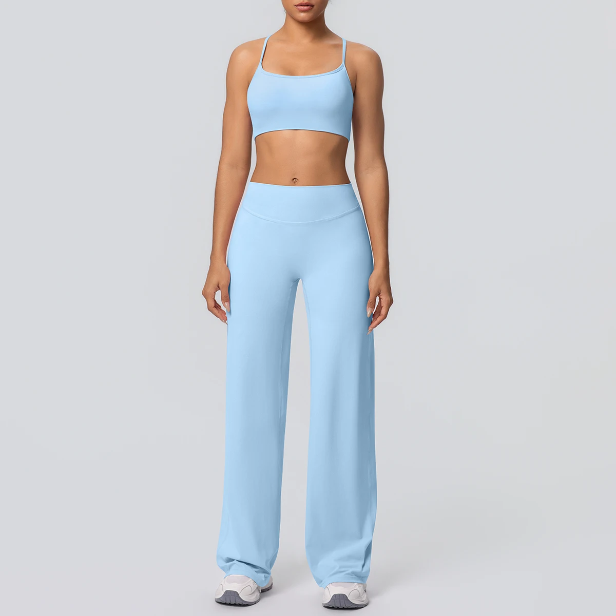 Women's Yoga Set – Open Back Padded Sports Bra & High-Waist Wide Leg Pants - Image 6