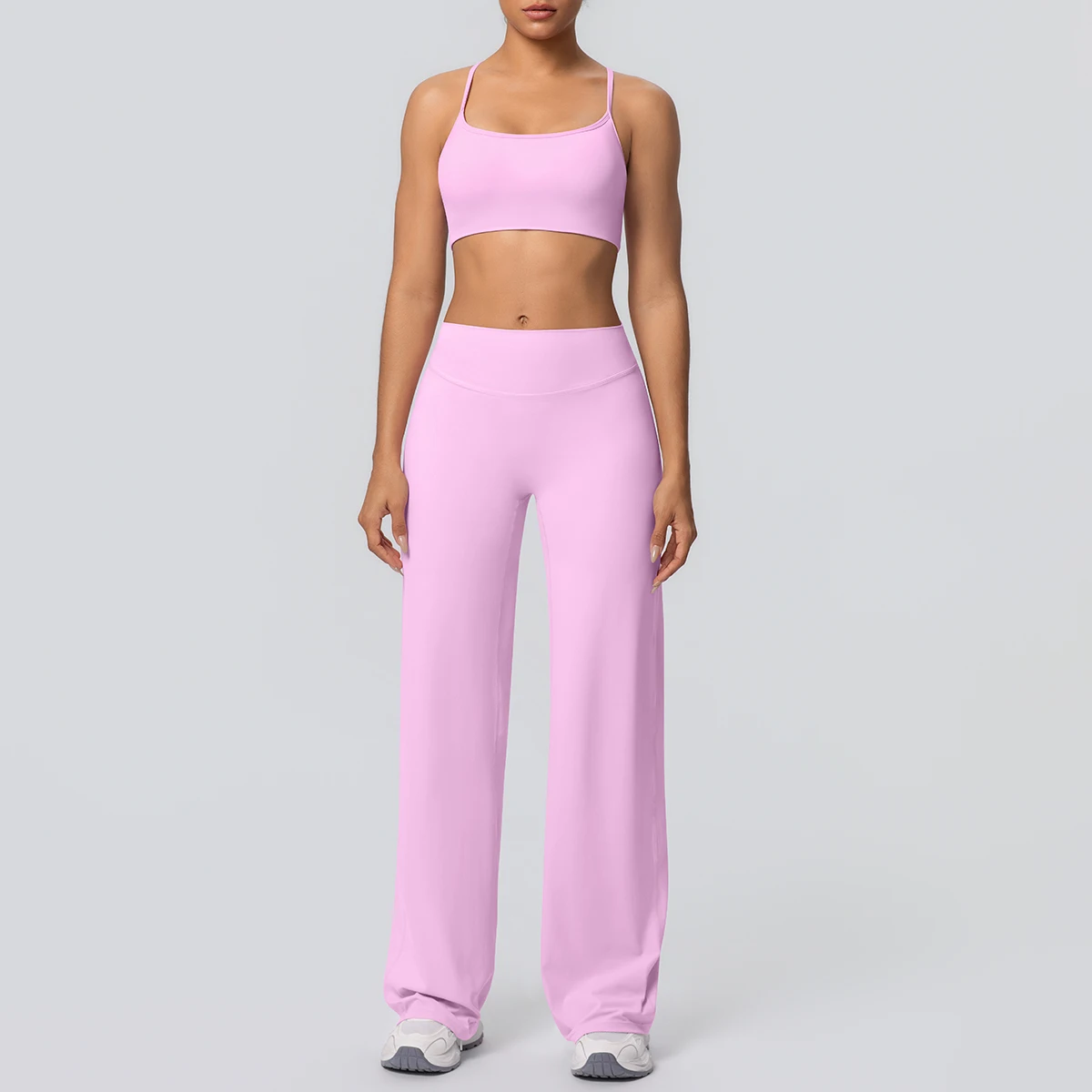 Women's Yoga Set – Open Back Padded Sports Bra & High-Waist Wide Leg Pants - Image 7