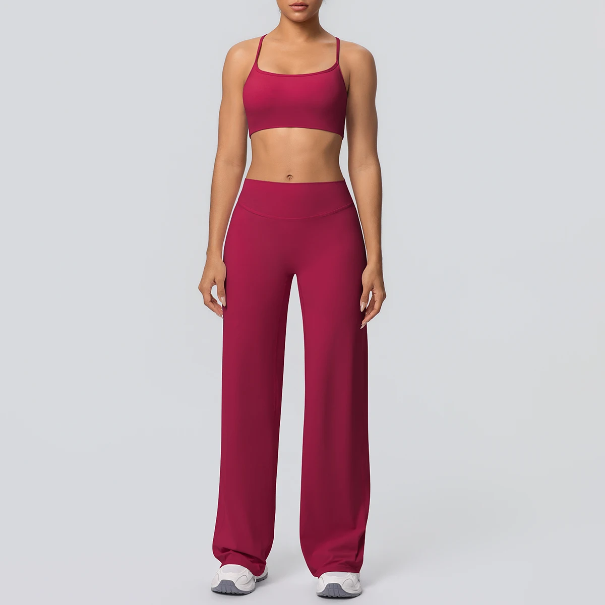 Women's Yoga Set – Open Back Padded Sports Bra & High-Waist Wide Leg Pants - Image 5