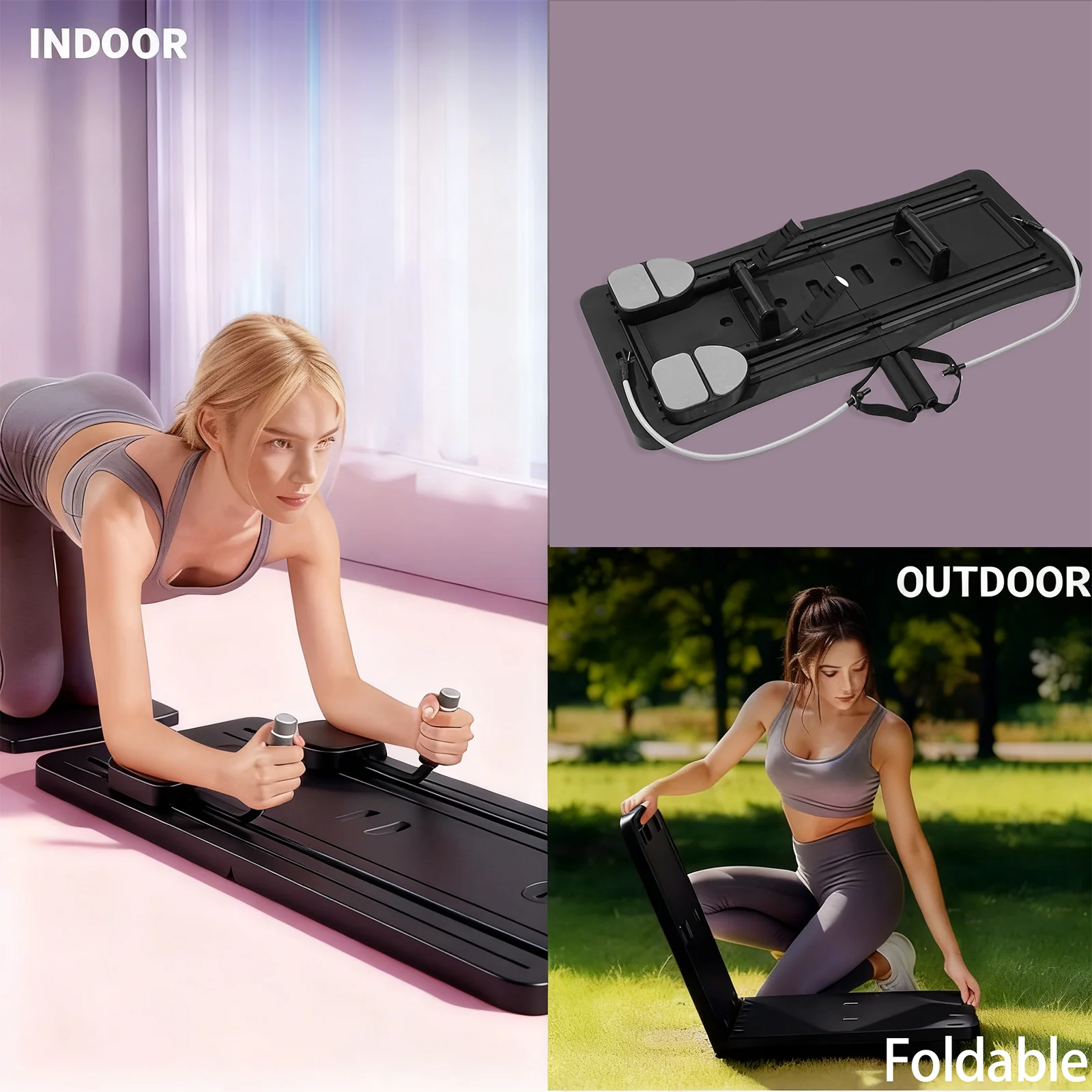 Pilates Board Glide – 4-in-1 Core Sliding Trainer with Resistance Bands, Knee Mat & Handles for Abs, Legs & Waist. - Image 6