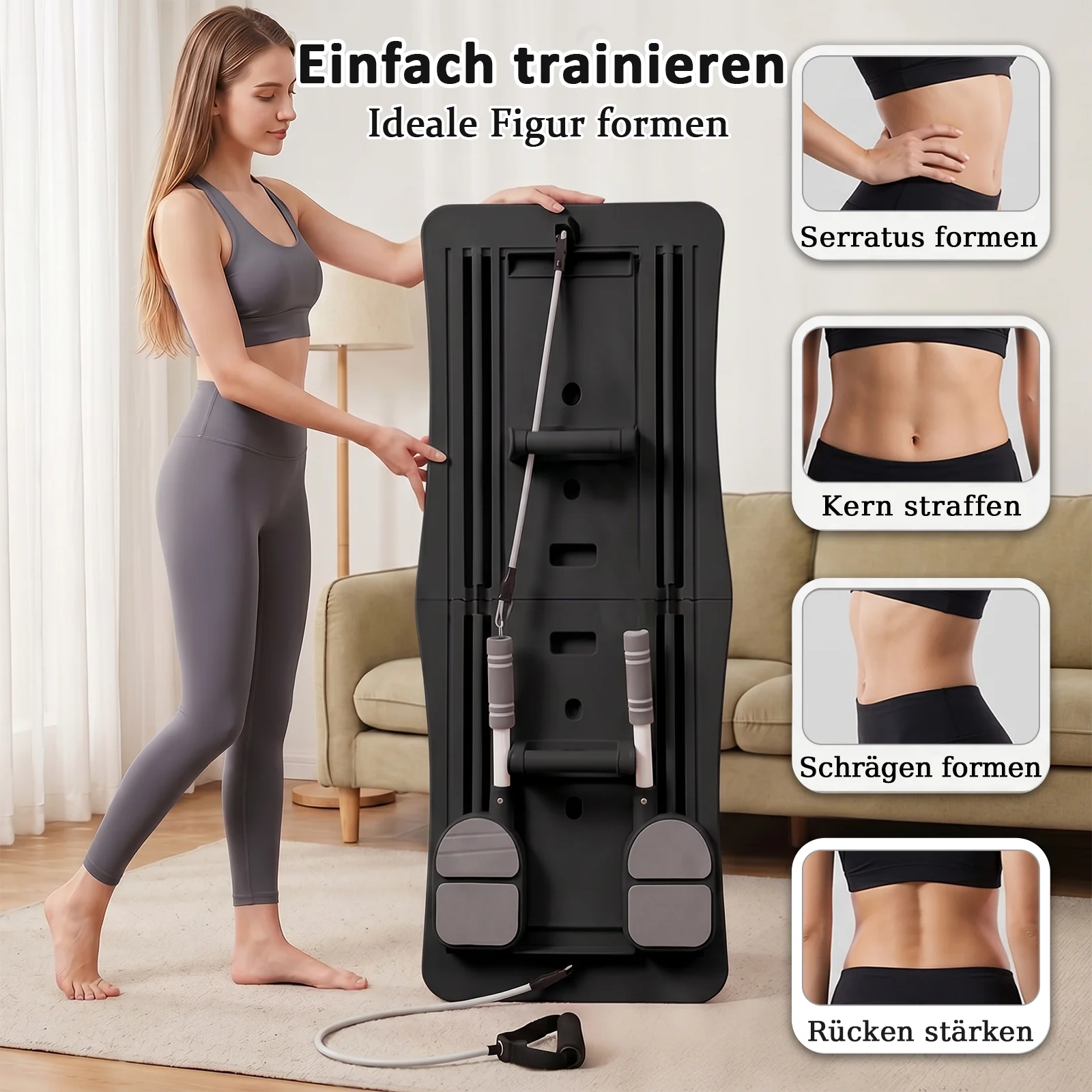Pilates Board Glide – 4-in-1 Core Sliding Trainer with Resistance Bands, Knee Mat & Handles for Abs, Legs & Waist. - Image 2