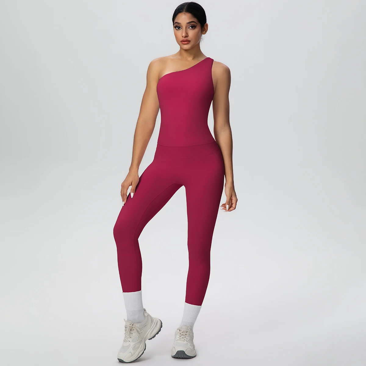 Women's 2-Piece Yoga Set – One-Shoulder Sports Bra & High-Waist Pants - Image 5
