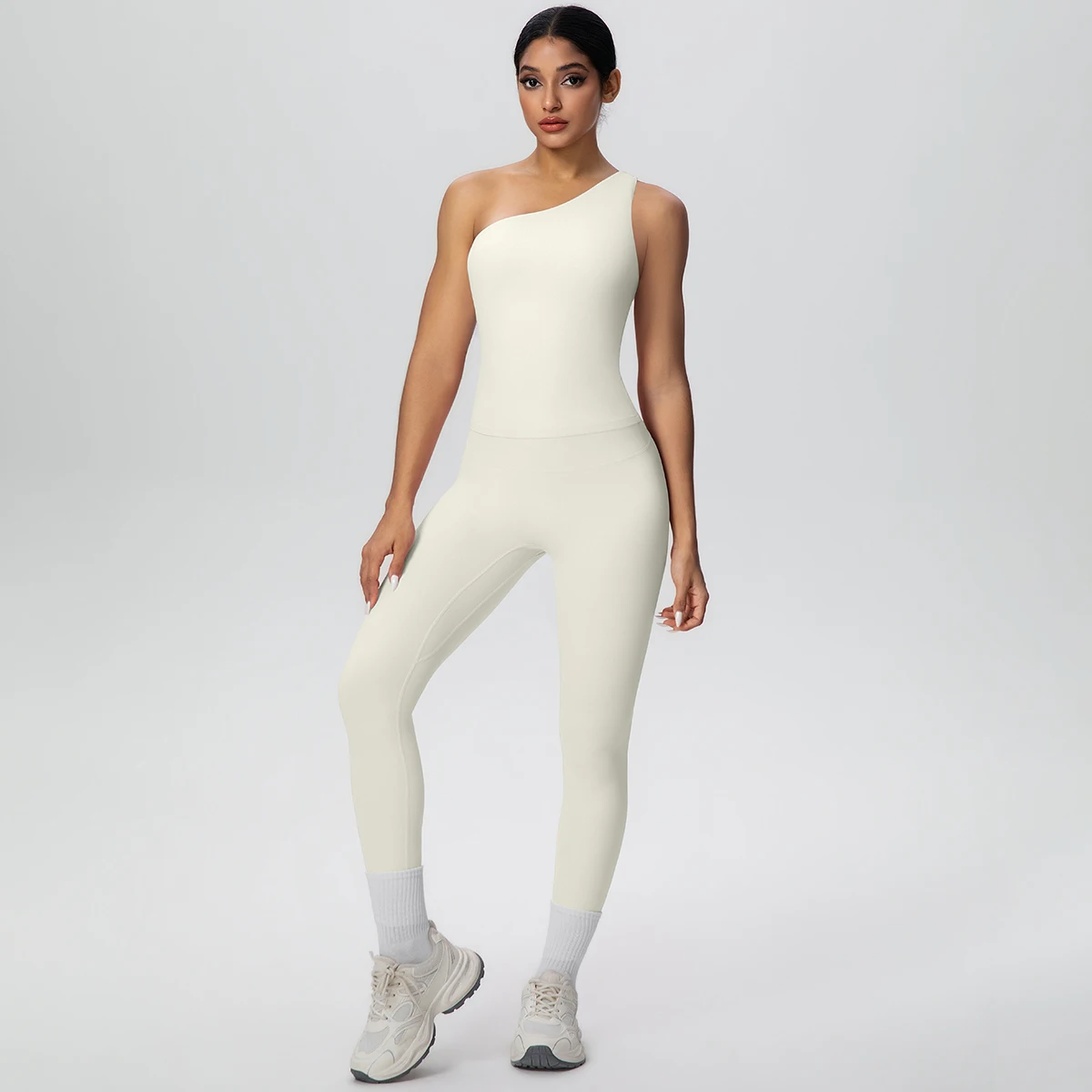 Women's 2-Piece Yoga Set – One-Shoulder Sports Bra & High-Waist Pants - Image 4