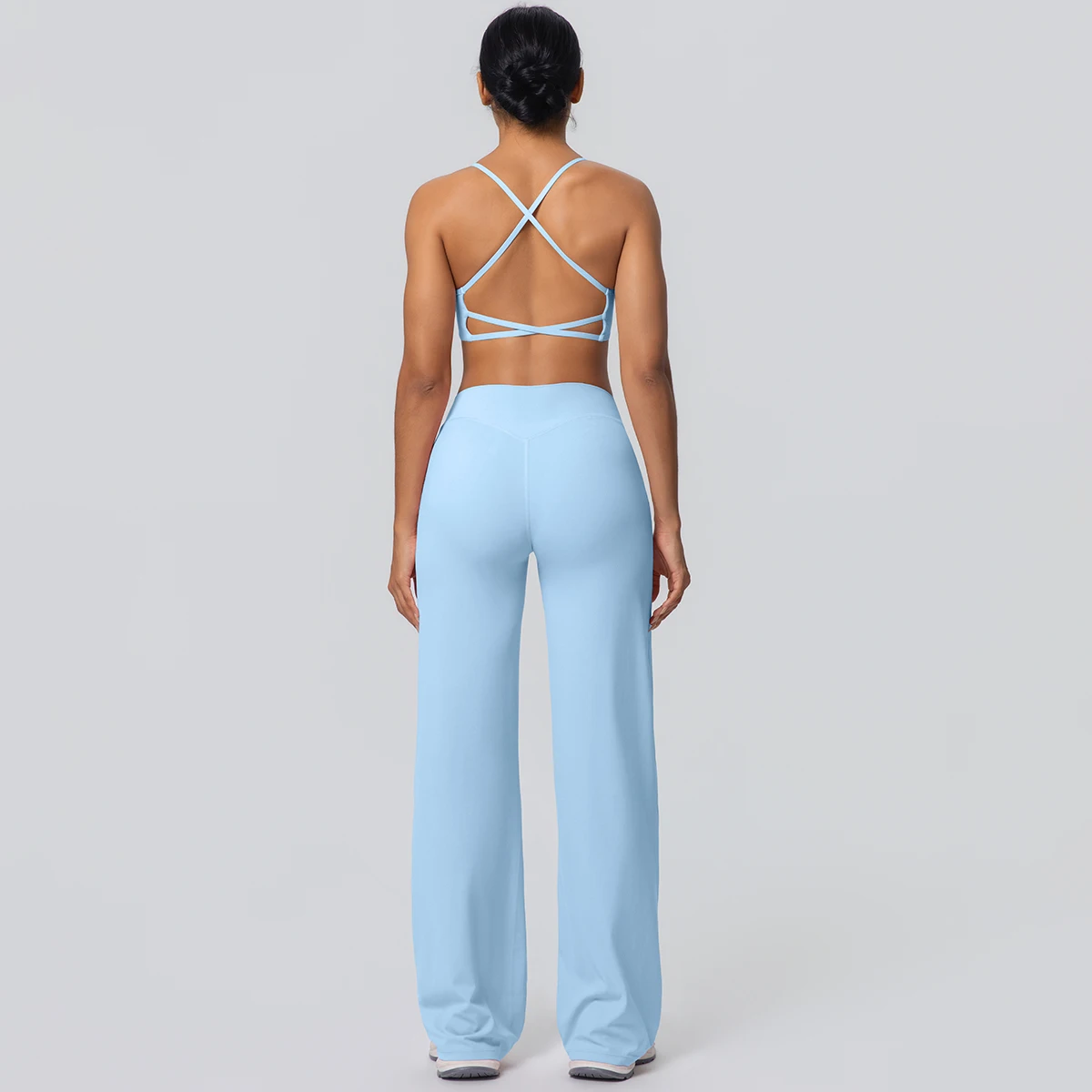 Women's Yoga Set – Open Back Padded Sports Bra & High-Waist Wide Leg Pants - Image 2