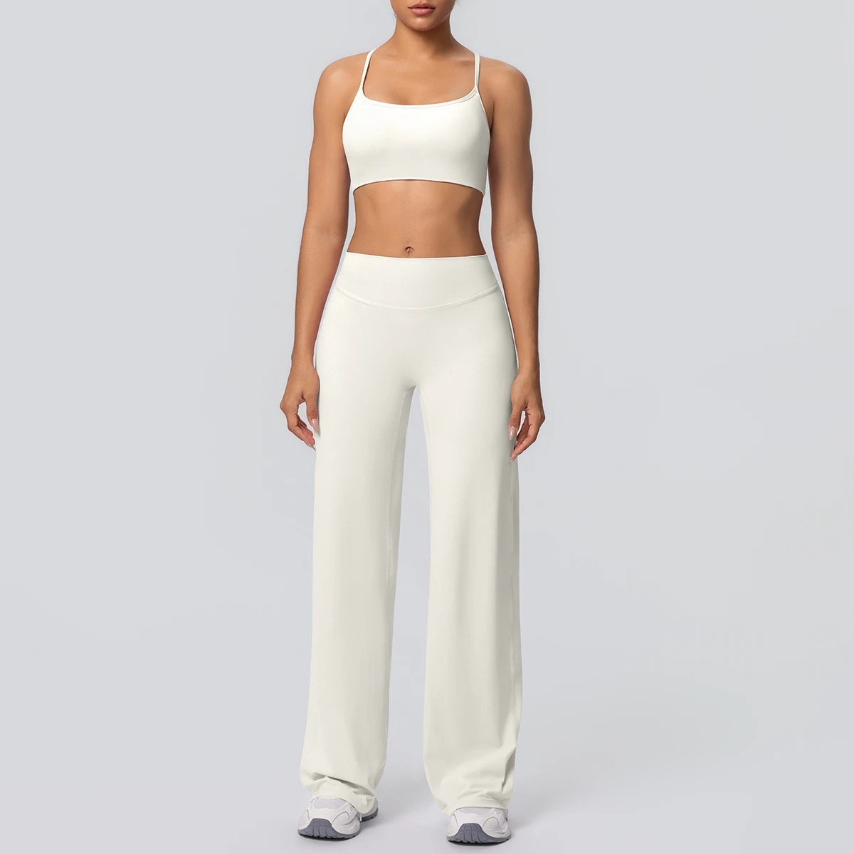 Women's Yoga Set – Open Back Padded Sports Bra & High-Waist Wide Leg Pants - Image 3